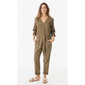 Xirena Long Sleeve Wylie‎ Jumpsuit-Button Front Tie Waist-Khaki Green-Size S NWT